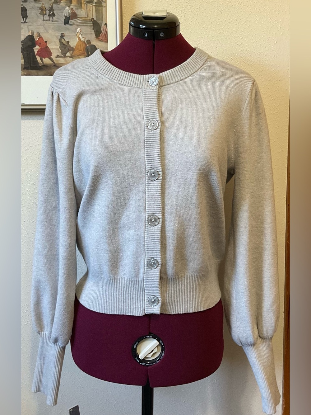 Tahari Light Gray Button-Up Cardigan Sweater